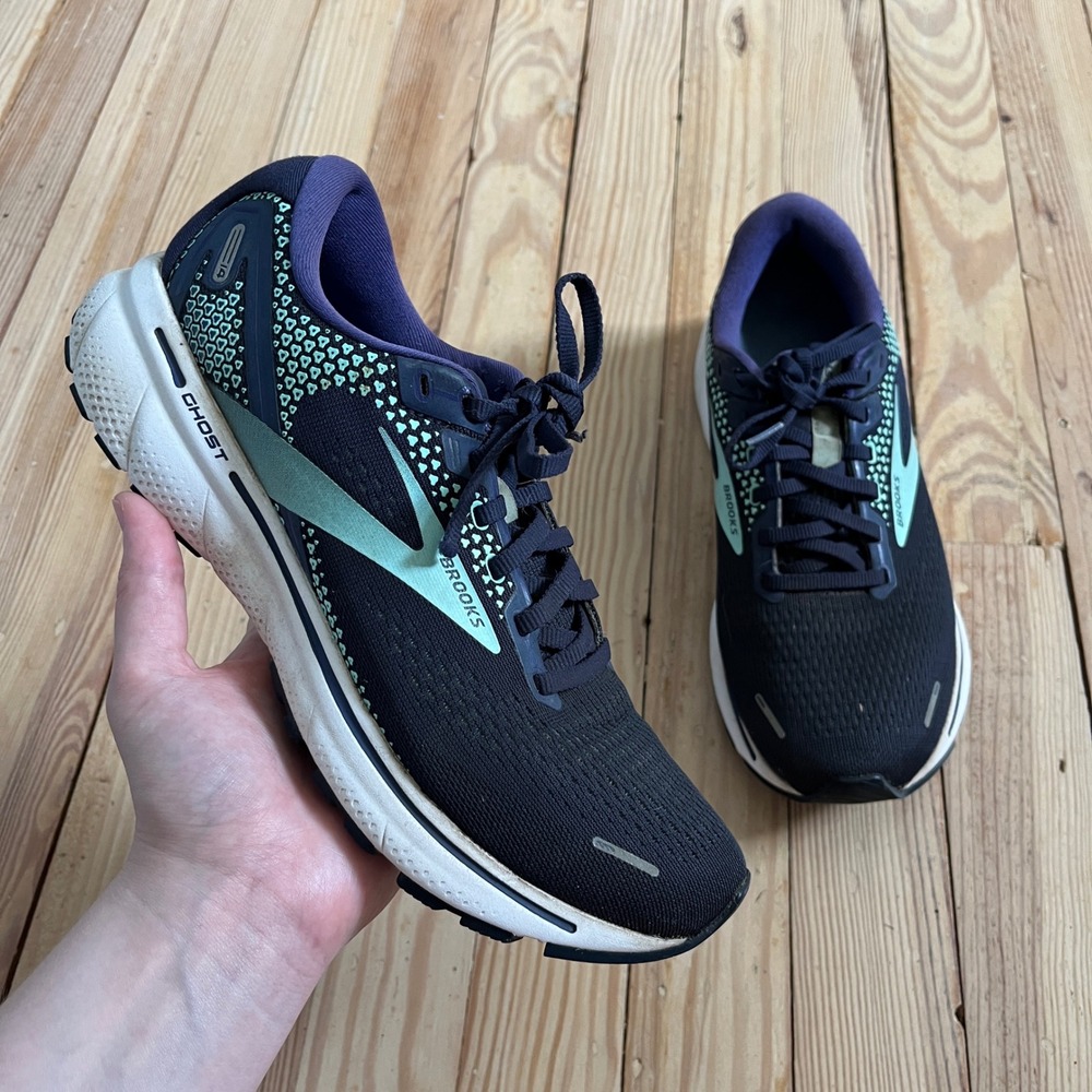 Brooks Ghost 14 Womens Running athletic Shoes Black Purple Mint 1203561B446 Sz 9
